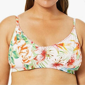 LUCKY BRAND floral print bikini top adjustable straps removable pads white sz 1X